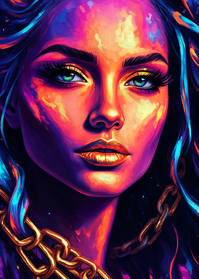 Vibrant Portrait of a Woman with Gold Chain