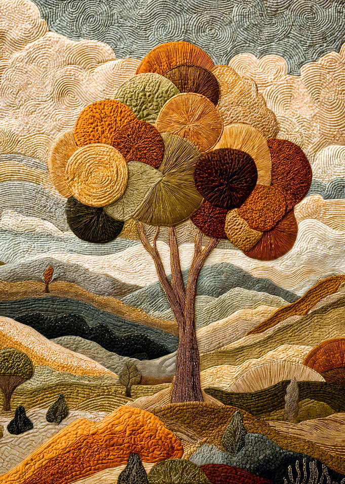 Textile Style Autumn Tree Landscape