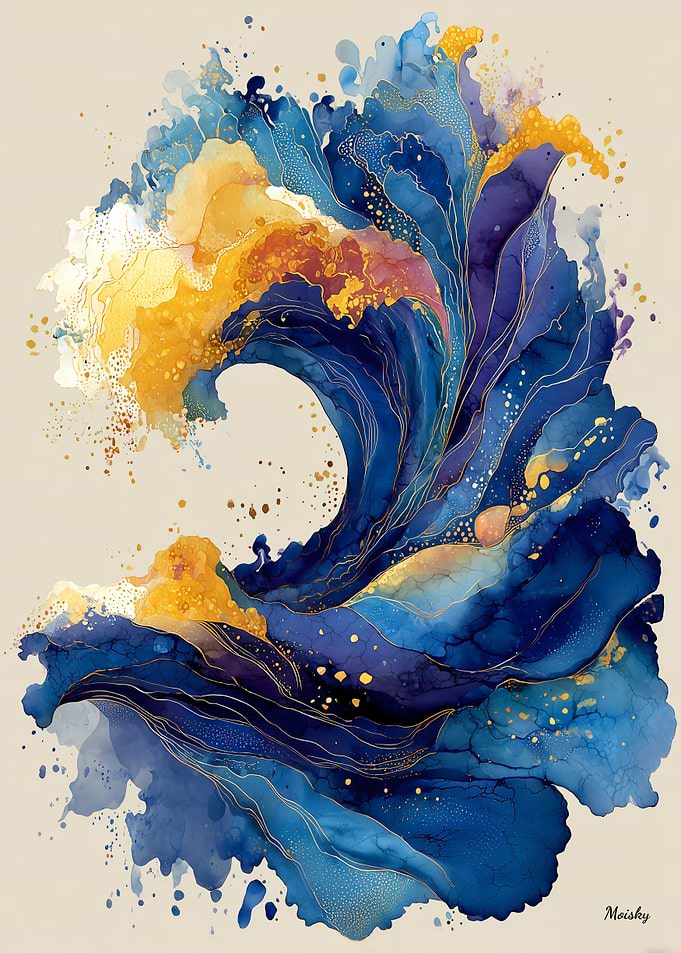 Abstract Blue and Gold Wave