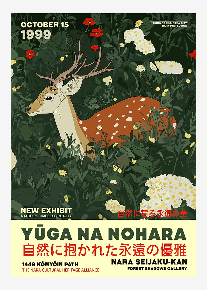 Deer in a Floral Garden Poster