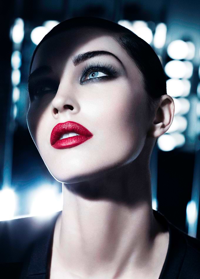 Glamorous Woman with Red Lips and Blue Eyes