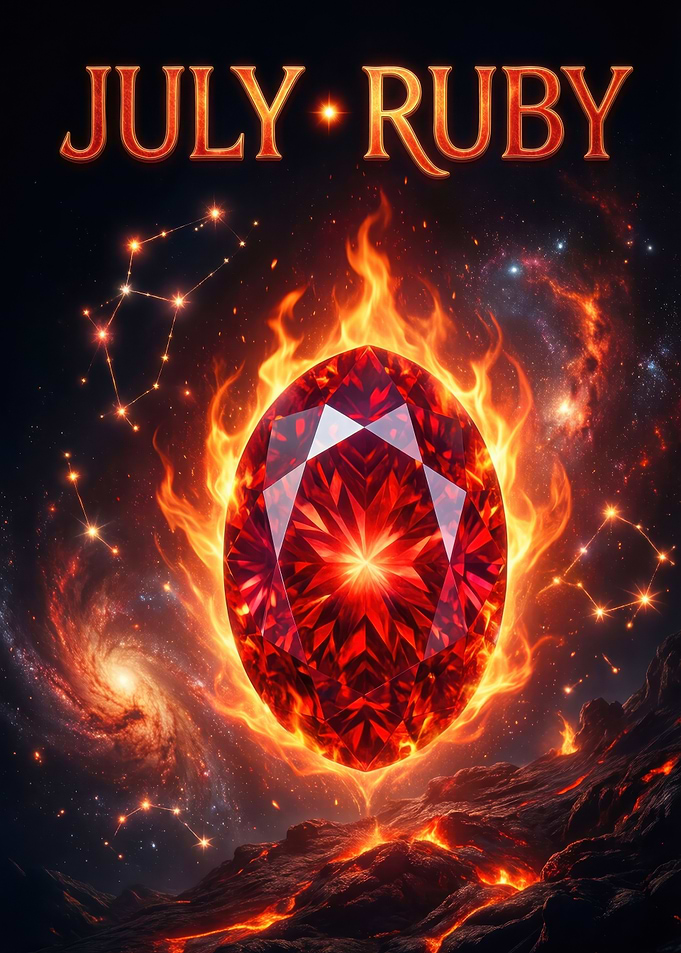 July Ruby Gemstone in Space