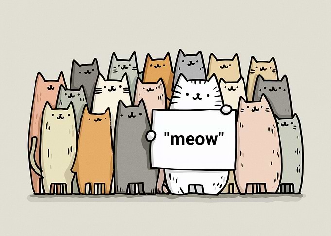 Group of cute cats holding a sign
