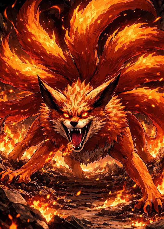 Nine-Tailed Fox in Flames