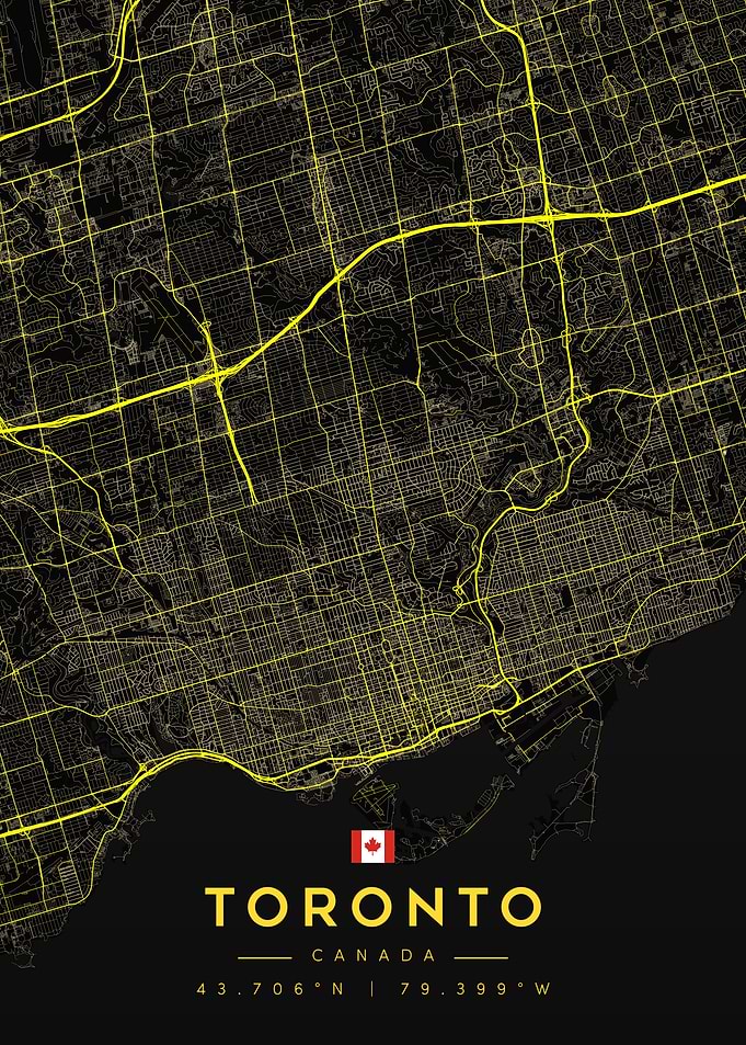 Toronto City Map Obsidian Gold