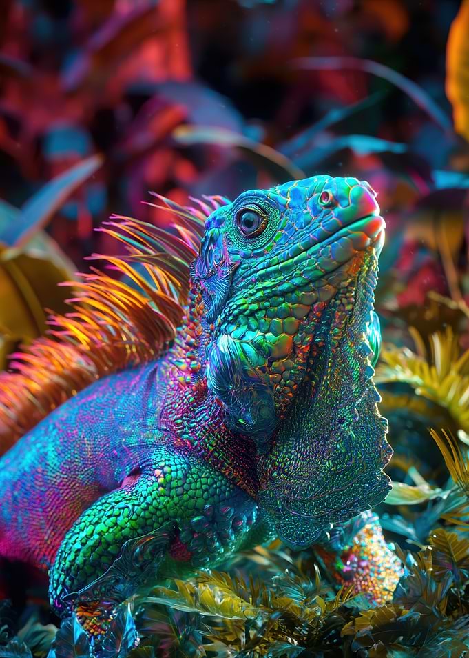 Vibrant Iguana in Lush Foliage