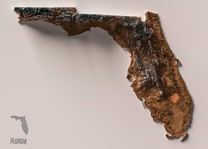 3D Topographic Map of Florida