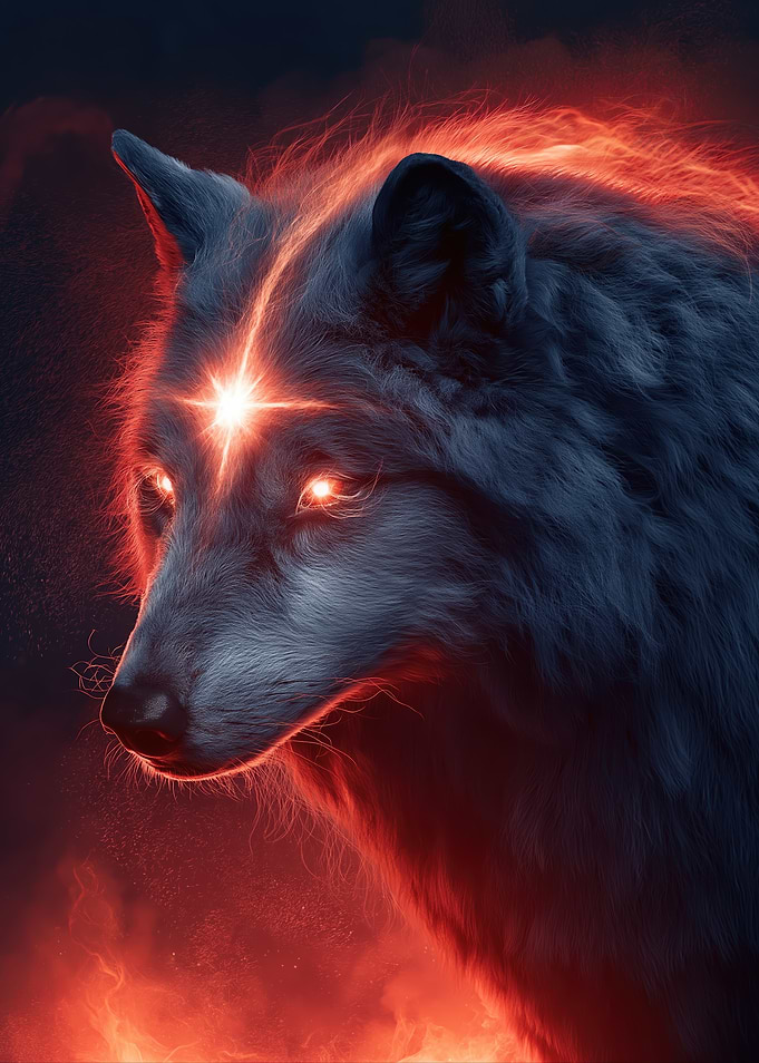 Fiery Wolf with Glowing Eyes