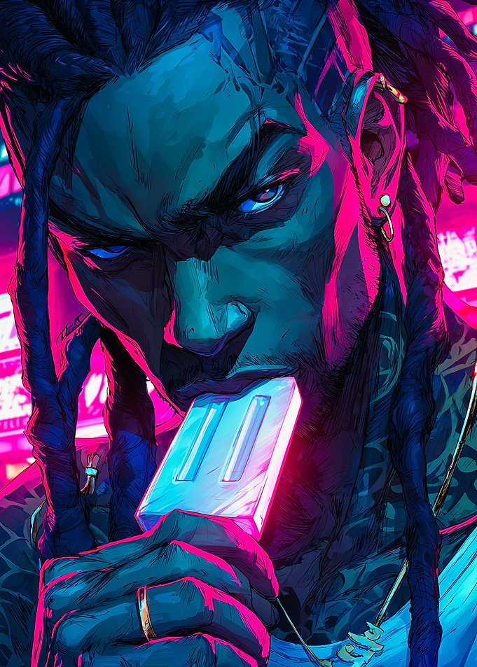 Cyberpunk Man Glowing Popsicle Portrait