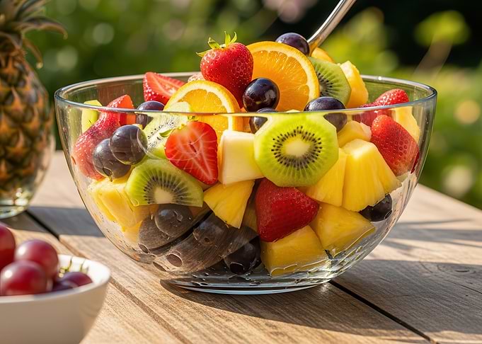 Fresh Fruit Salad in a Glass Bowl