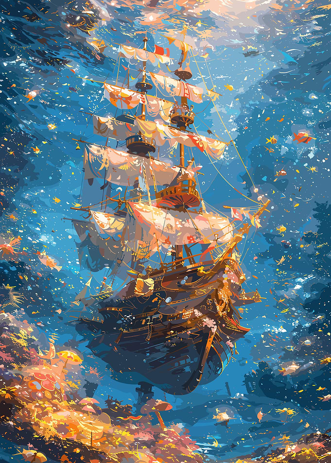 Underwater Pirate Ship with Coral Reef