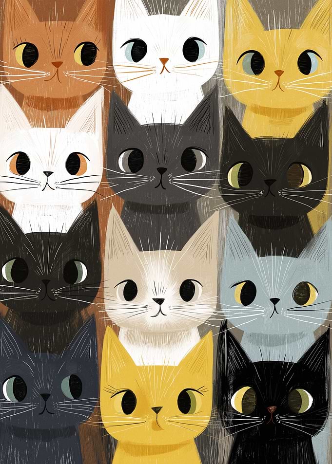 Group of Cute Cartoon Cats