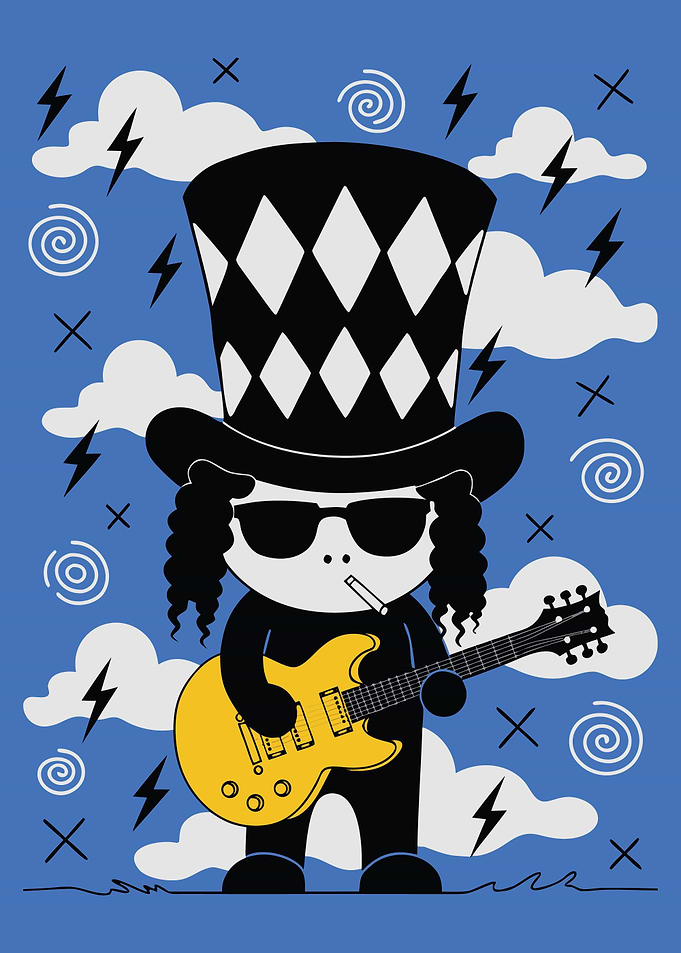 Cartoon Rocker with Guitar and Top Hat