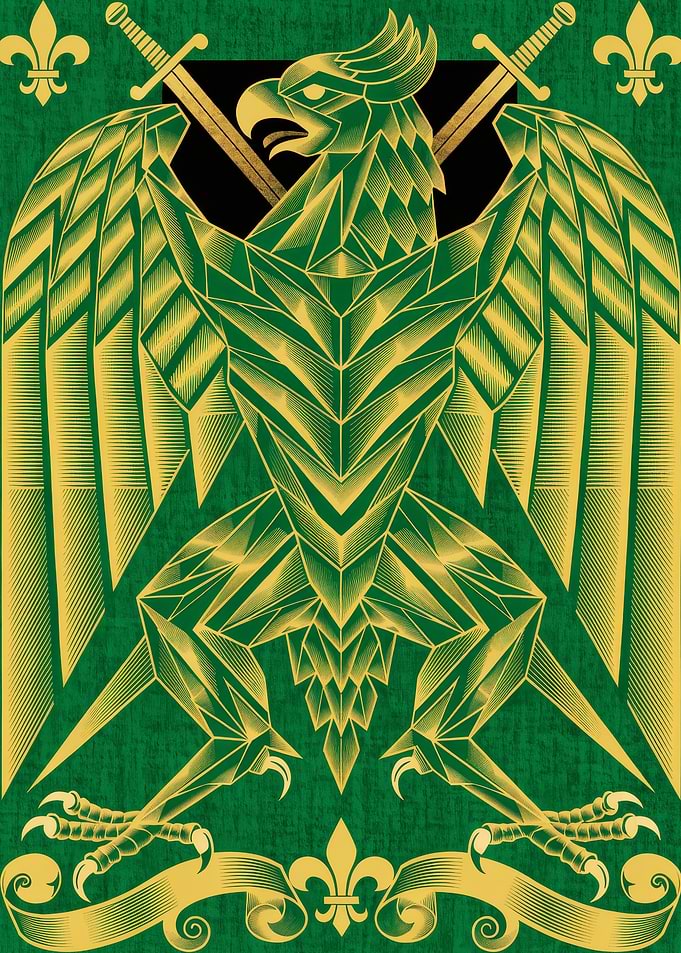 Geometric Heraldic Eagle with Crossed Swords