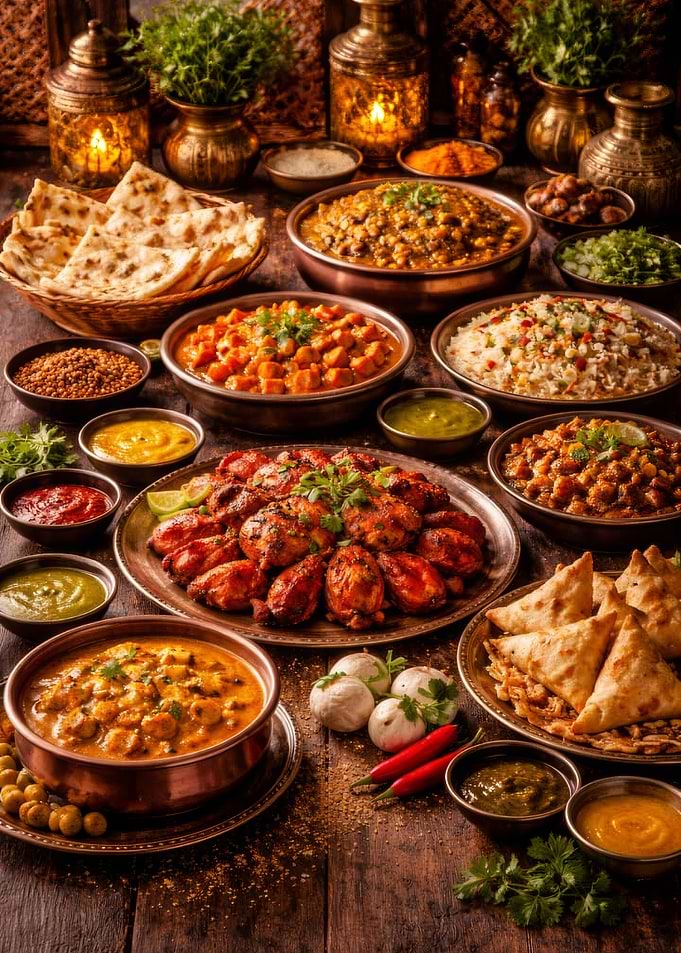 Indian Feast with Curries and Naan