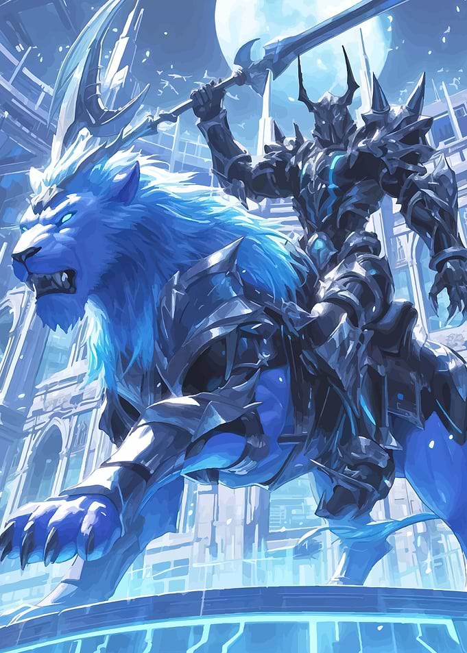 Knight Riding a Blue Lion