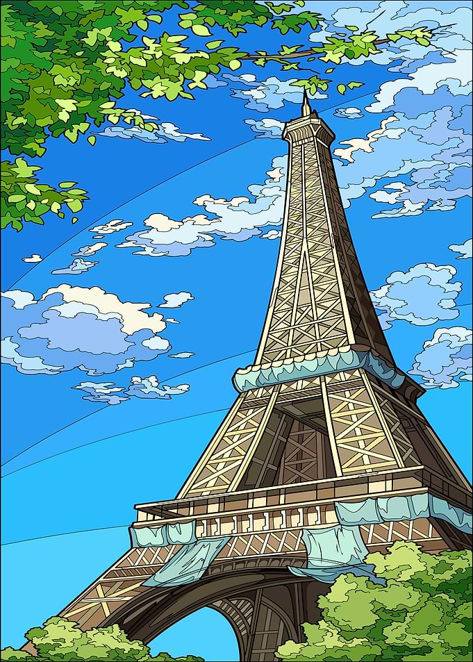 Eiffel Tower with Greenery and Sky