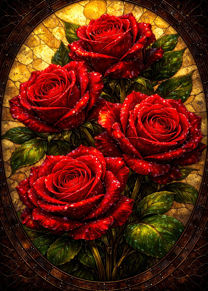 Red Roses with Water Droplets