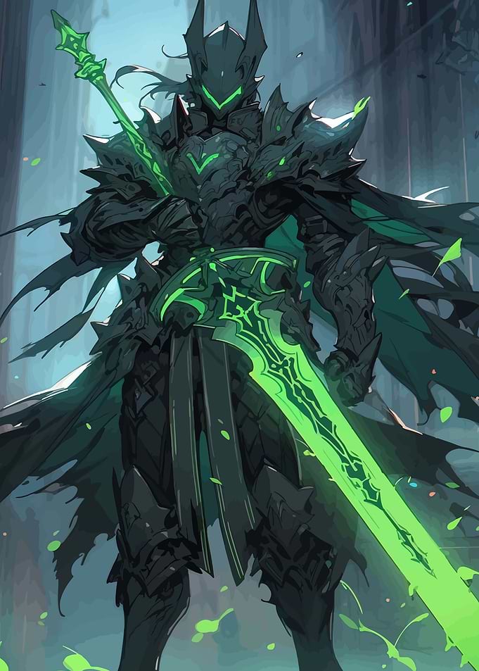 Dark Knight with Glowing Green Sword