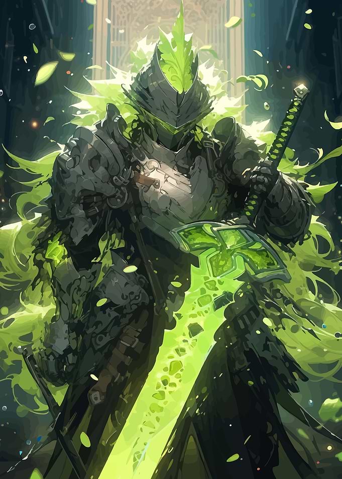 Green Knight with Glowing Sword