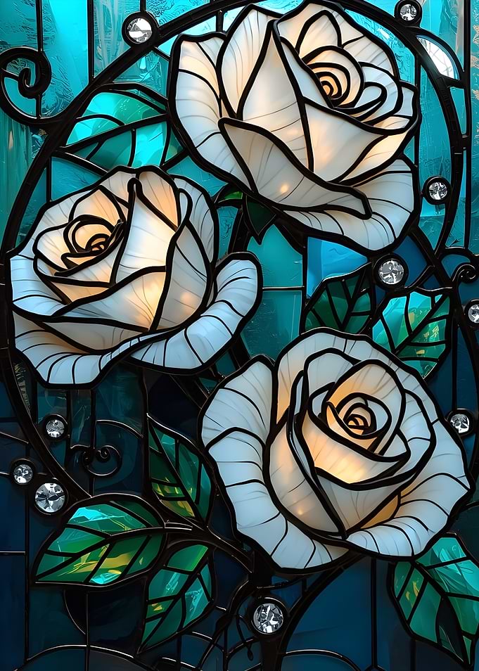 Stained Glass White Roses