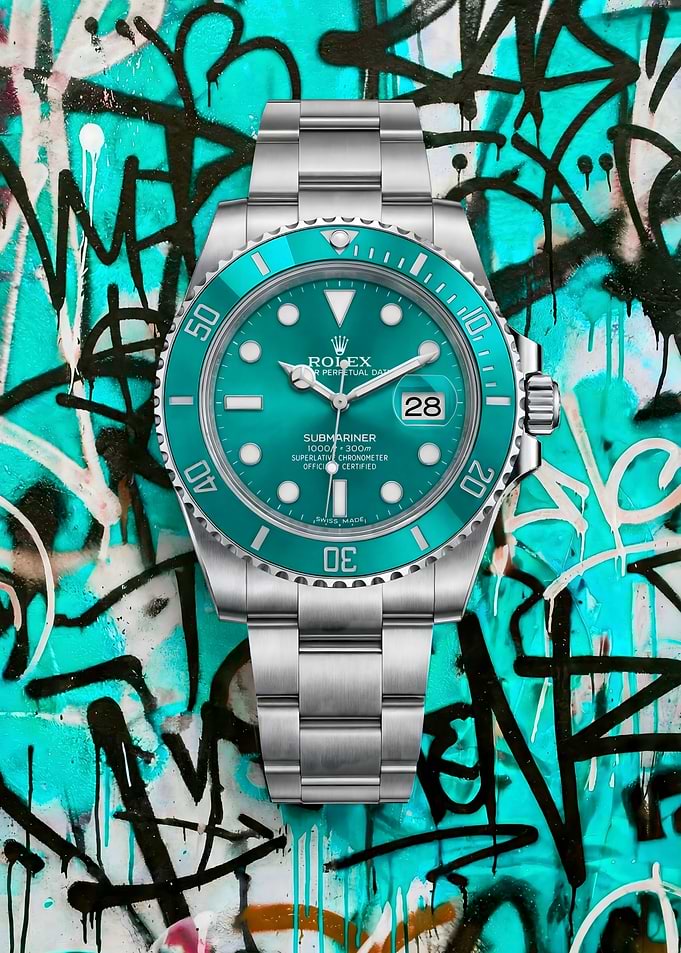 Rolex Submariner Watch on Graffiti Background