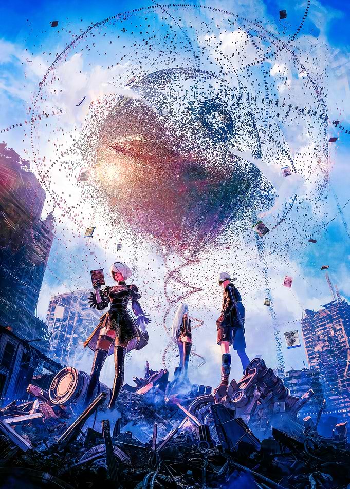 Nier: Automata Characters in Ruined Cityscape