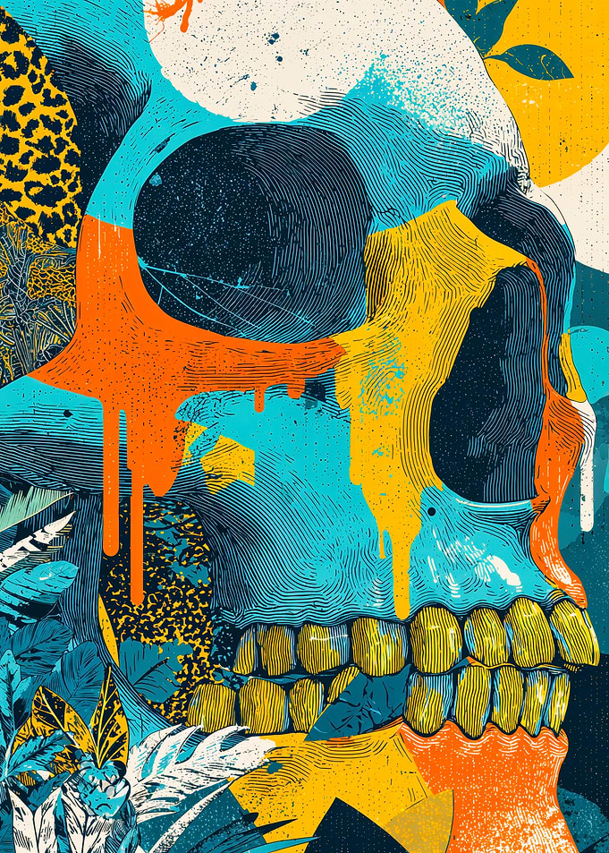 Vibrant Tropical Skull Drip Pop Art