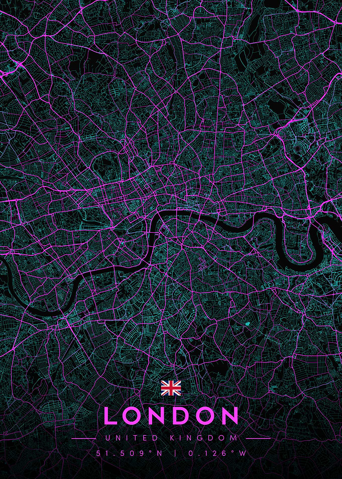London Cyberpunk Neon City Map