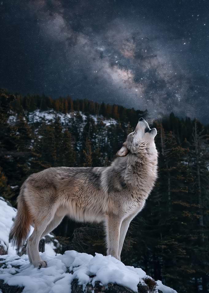 Wolf howling at the Milky Way