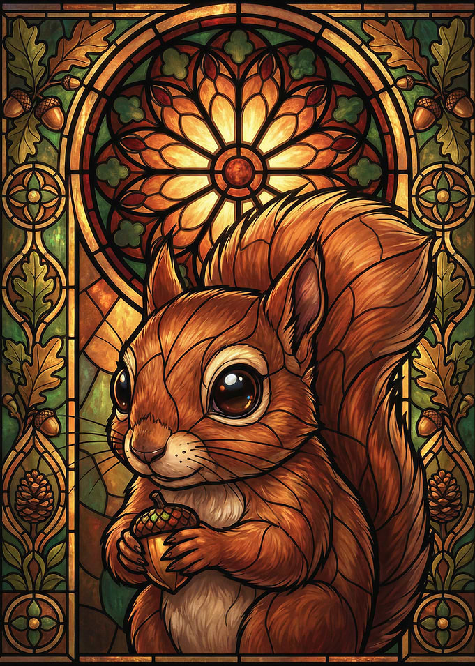 Stained Glass Squirrel with Acorn