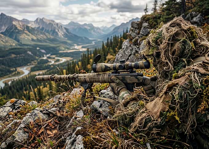 Sniper in Ghillie Suit with Rifle
