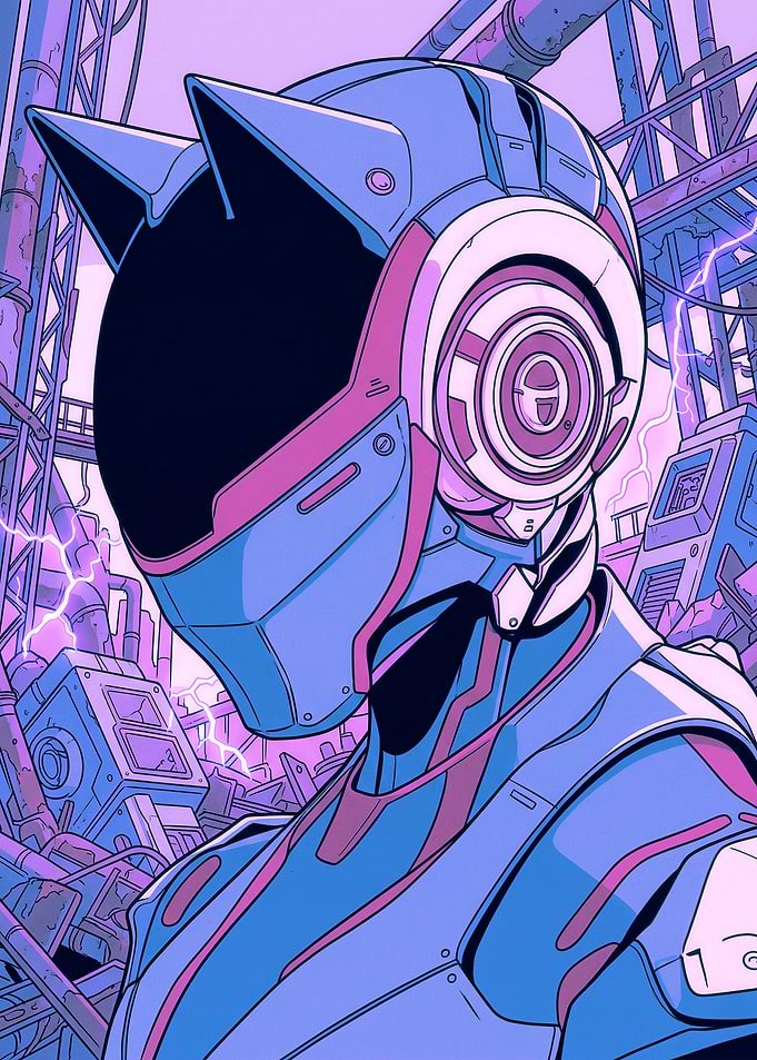 Cyberpunk Cat-Eared Robot