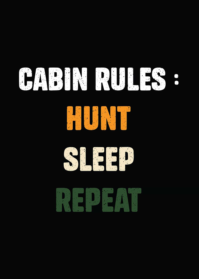 Deer hunting decor - Funny 'Cabin Rules: Hunt Sleep Repeat' hunter wall art for cabin lodge
