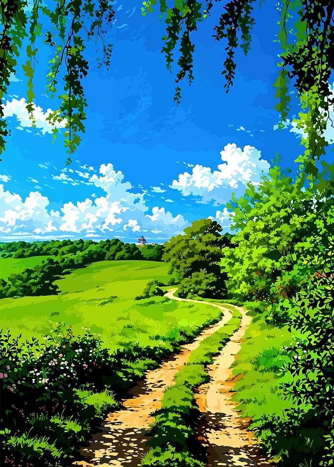 Idyllic Countryside Path Under Blue Sky