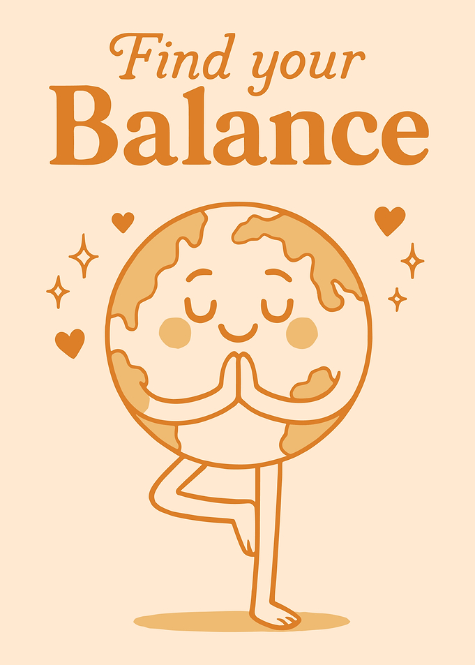 Yoga Earth Poster, Cute Planet Meditation Art, Peaceful Balance Wall Print
