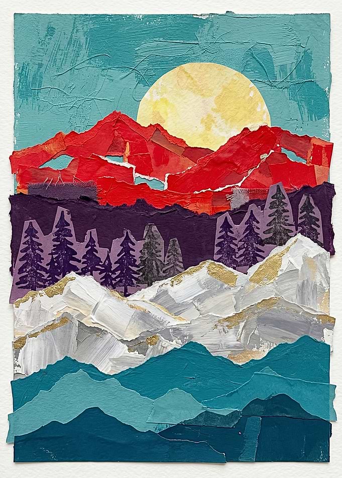 Collage Landscape with Mountains and Moon
