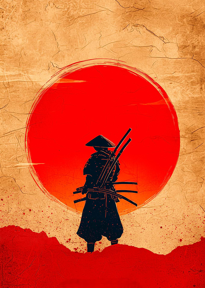 Samurai Silhouette Against a Red Sun