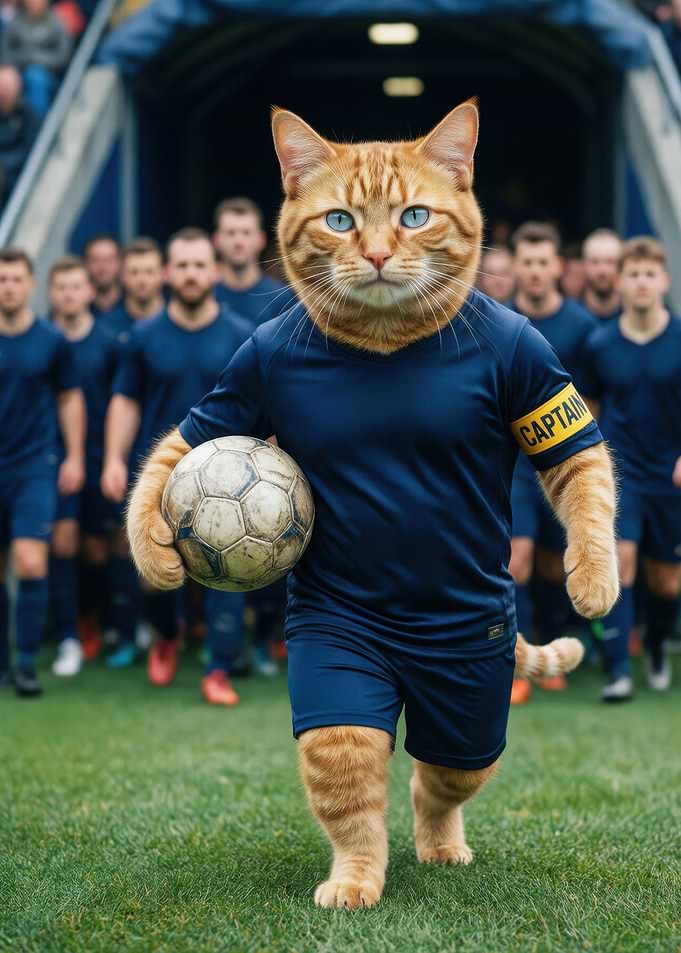 Cat Captain with Soccer Ball