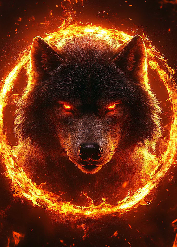 Fiery Wolf with Glowing Eyes