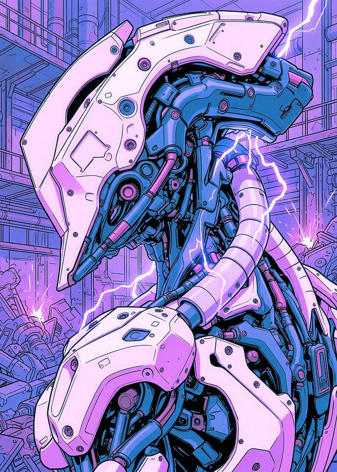 Cyberpunk Robot with Electrical Discharge