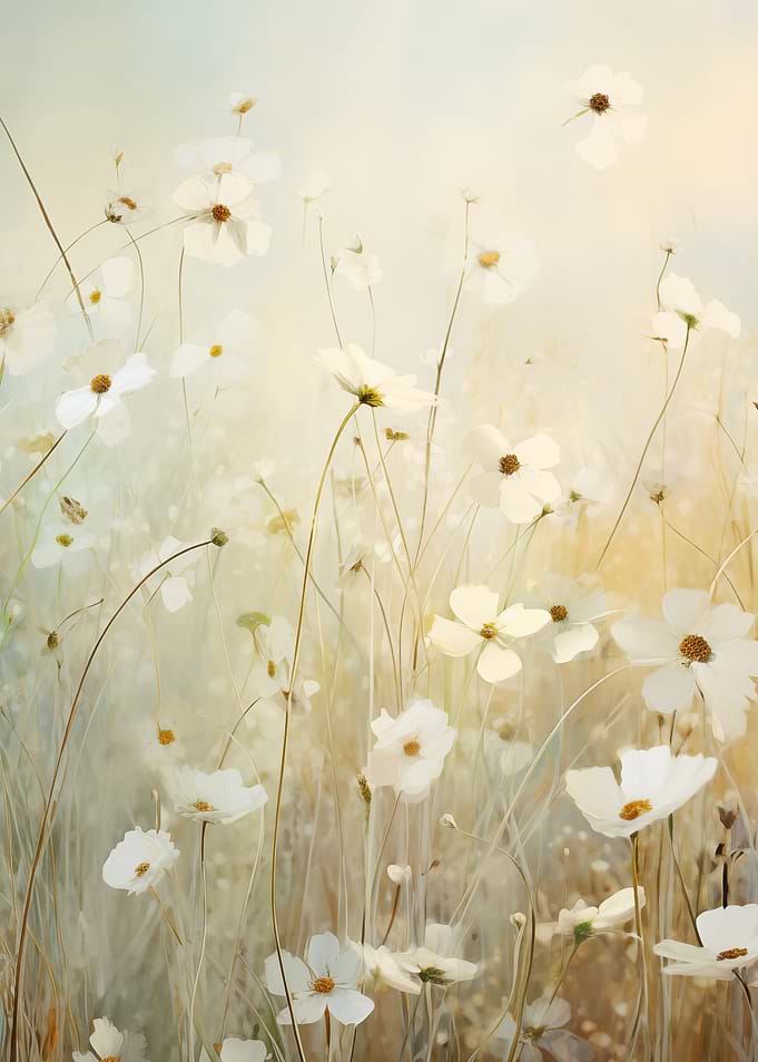 Delicate white cosmos flowers