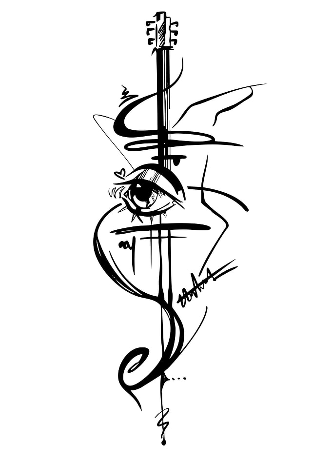 Abstract Guitar and Eye Tattoo Design
