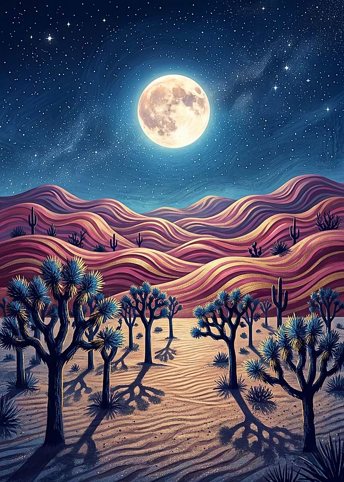 Desert Night Landscape with Moon