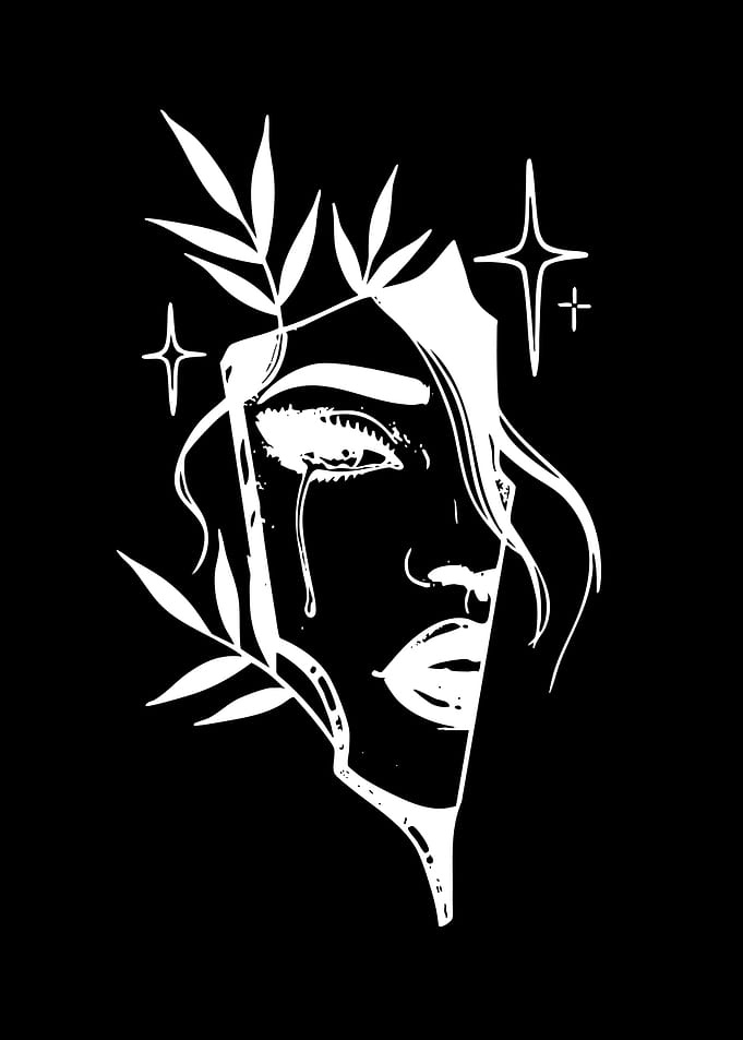 Sad Woman with Flowers and Stars