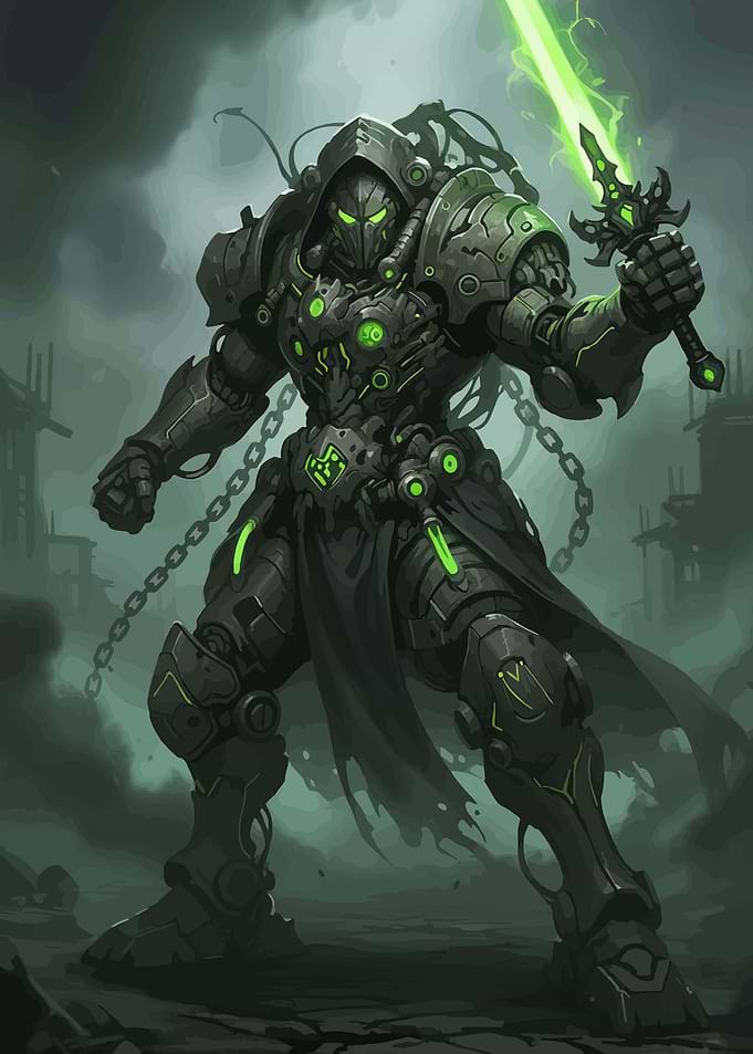 Cybernetic Warrior with Glowing Sword