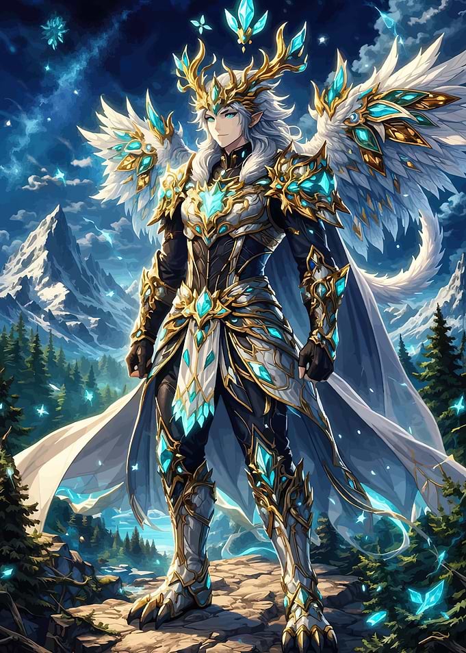 Fantasy Warrior with Wings and Antlers