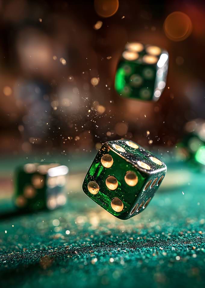 Green Dice Falling on Felt