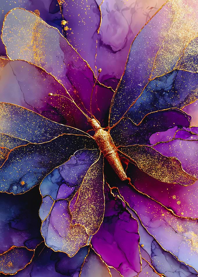 Golden Butterfly Purple Alcohol Ink