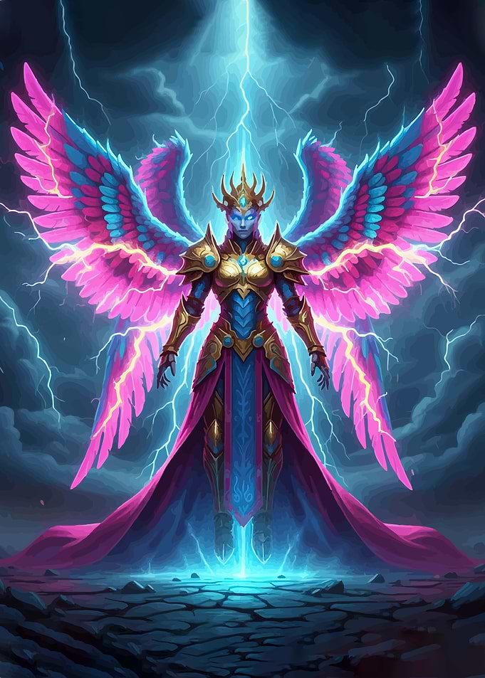 Winged Angel Warrior with Lightning